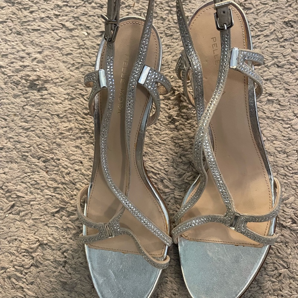 Pelle Moda Silver rhinestone with silver heels Strappy Sandals